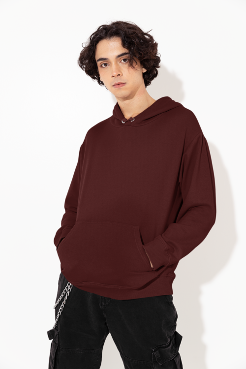 Crimson Maroon Solid Oversized Hoodie