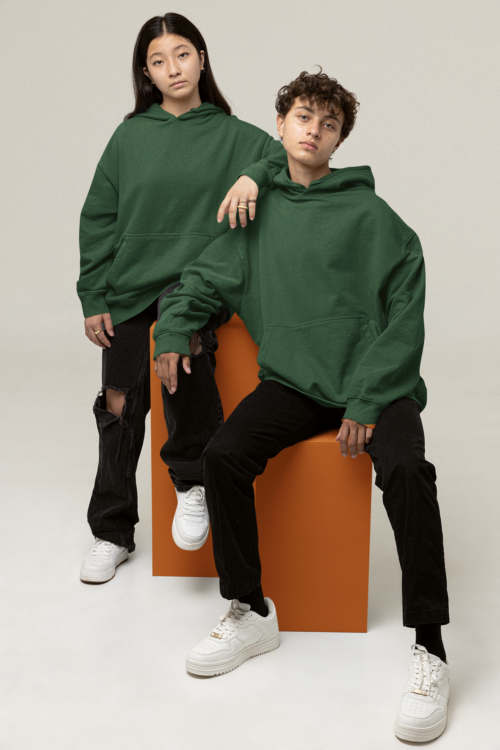 Emerald Green Solid Oversized Hoodie - Image 5