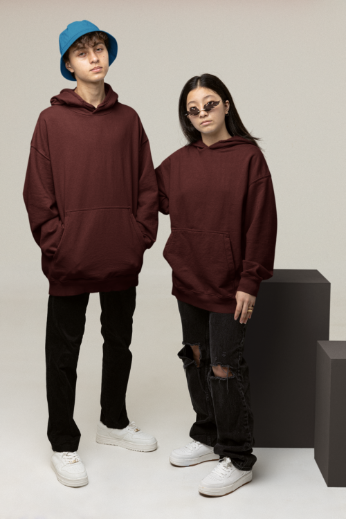 Crimson Maroon Solid Oversized Hoodie - Image 6