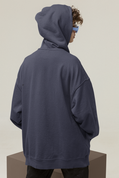 Navy Blue Solid Oversized Hoodie - Image 4