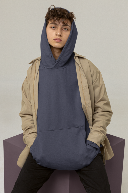 Navy Blue Solid Oversized Hoodie - Image 3