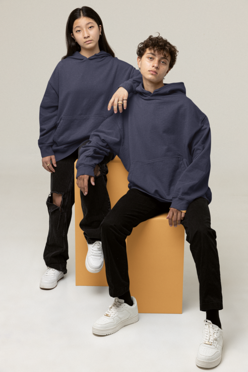 Navy Blue Solid Oversized Hoodie - Image 2