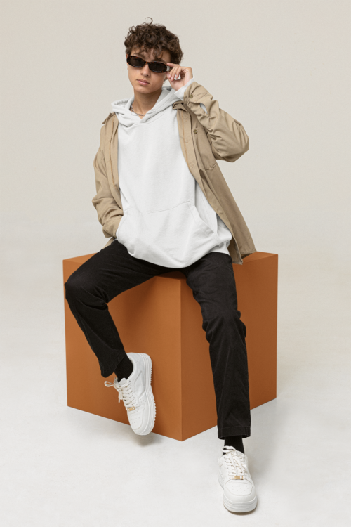 Ivory White Solid Oversized Hoodie - Image 4