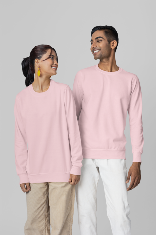 man and woman posing wearing Cotton Candy Solid Sweatshirt