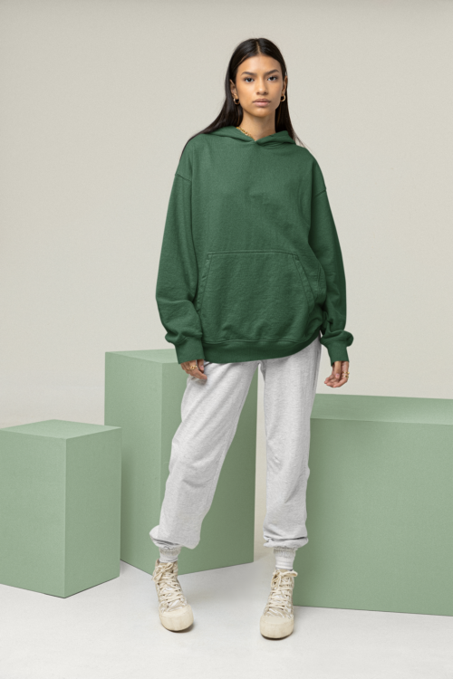 Emerald Green Solid Oversized Hoodie