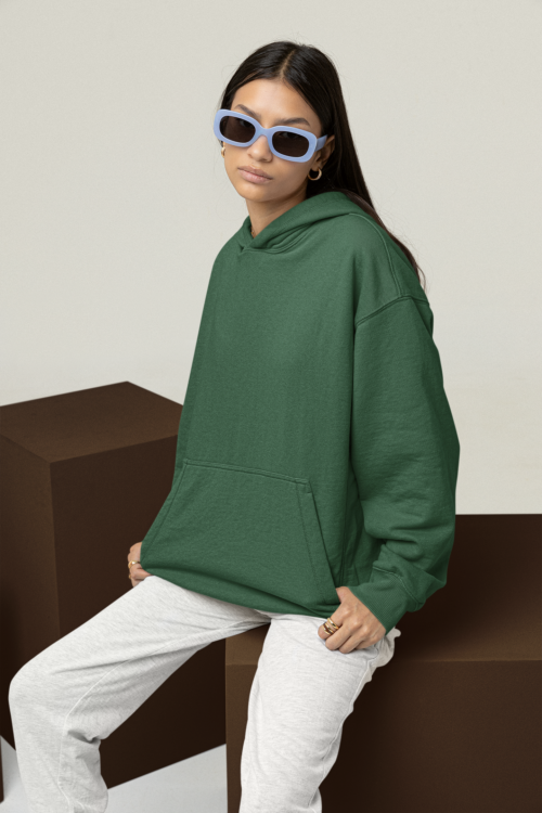 Emerald Green Solid Oversized Hoodie