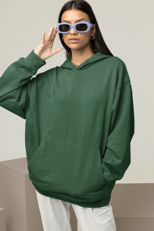 Emerald Green Solid Oversized Hoodie