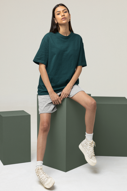 Petrol Blue Oversized Solid Tee - Image 2