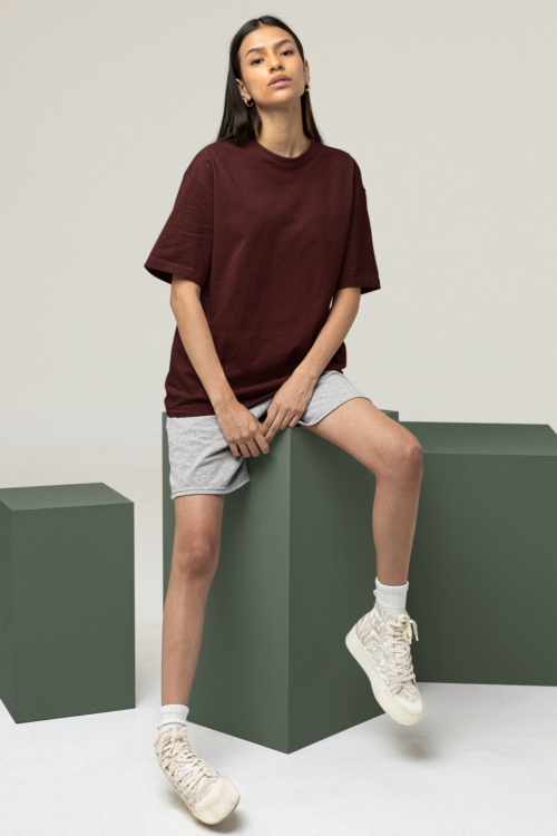 Crimson Maroon Oversized Solid Tee - Image 5