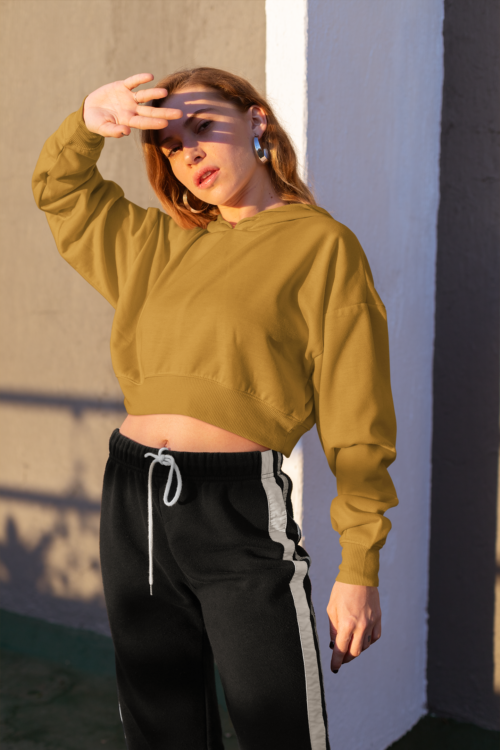 Golden Dusk Solid Crop Hoodie - Image 3