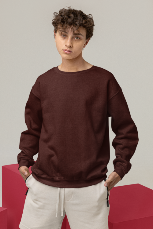 Crimson Maroon Solid Oversized Sweatshirt - Image 5