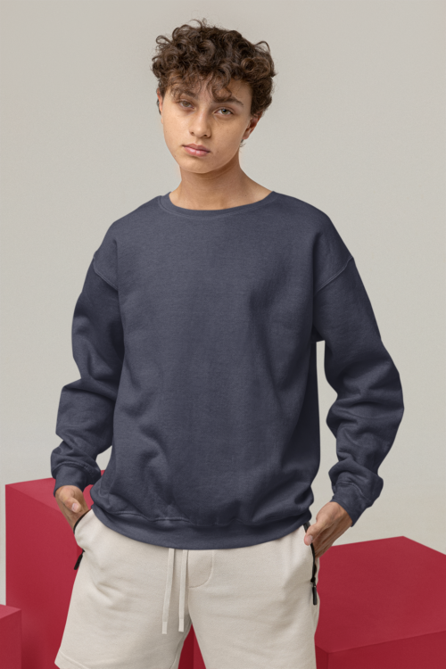 Navy Blue Solid Oversized Sweatshirt - Image 5