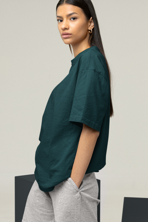 Petrol Blue Oversized Solid Tee - Image 4