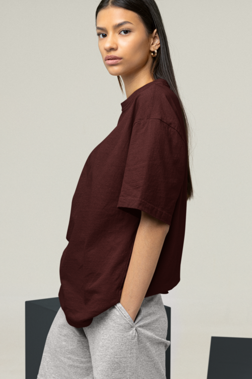 Crimson Maroon Oversized Solid Tee - Image 4