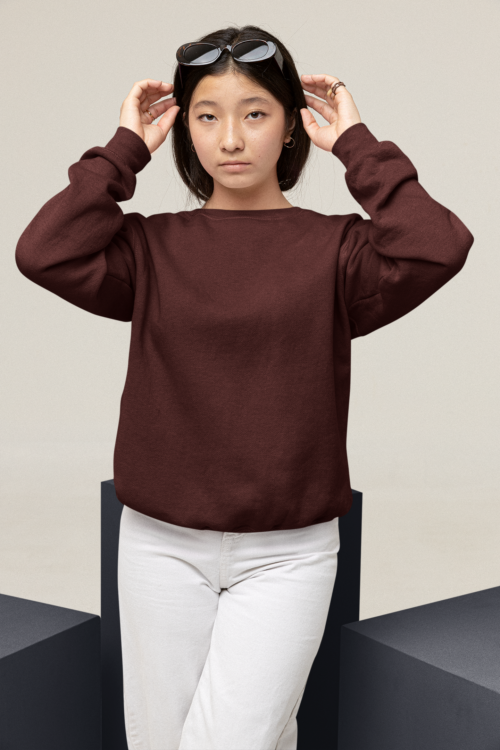 Crimson Maroon Solid Oversized Sweatshirt - Image 8