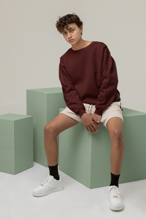 Crimson Maroon Solid Oversized Sweatshirt - Image 4