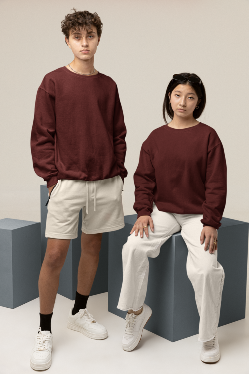 Crimson Maroon Solid Oversized Sweatshirt - Image 2