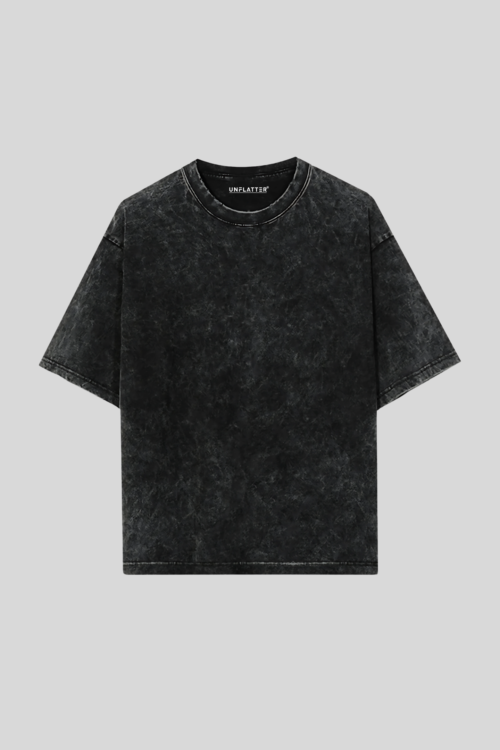 Unisex Acid Wash Oversized Classic T-shirt Black