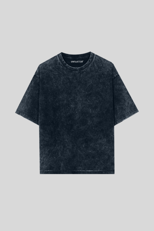 Unisex Acid Wash Oversized Classic T-shirt Navy Blue